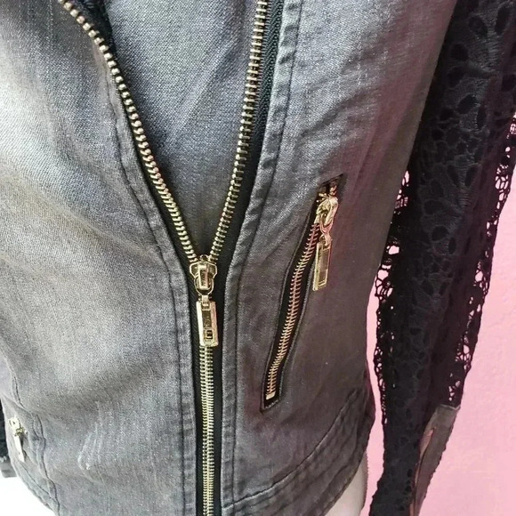 Paris Hues Denim and Lace Jacket Size Small - Picture 2 of 10